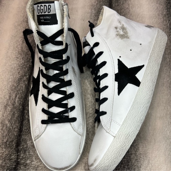 Golden Goose Francy Camouflage Heel White Leather Black Star High Top Sneakers - Picture 2 of 10